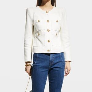 Veronica Beard Women’s White Textured Button-Front Jacket with Gold Buttons